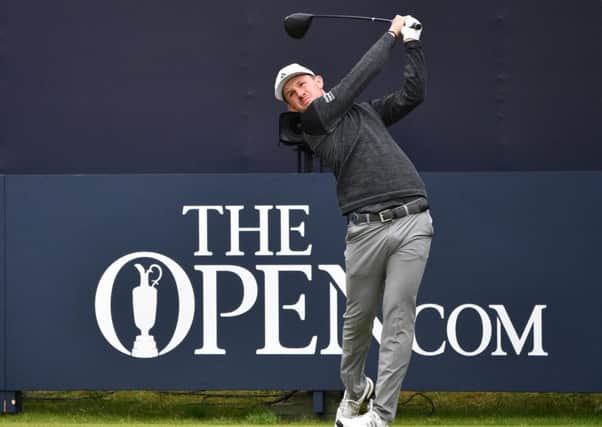 Scotland's Connor Syme tees off from the first hole during a practice session at The 148th Open golf Championship at Royal Portrush