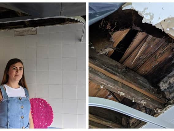 Ms O'Donnall was told the hole in the ceiling would not be fixed unless the story got in the Evening News (Photos: Conor Matchett)