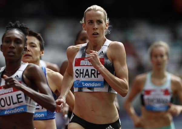 Lynsey Sharp competes in the Women's 800m event during the the IAAF Diamond League Anniversary Games athletics meeting at the London Stadium