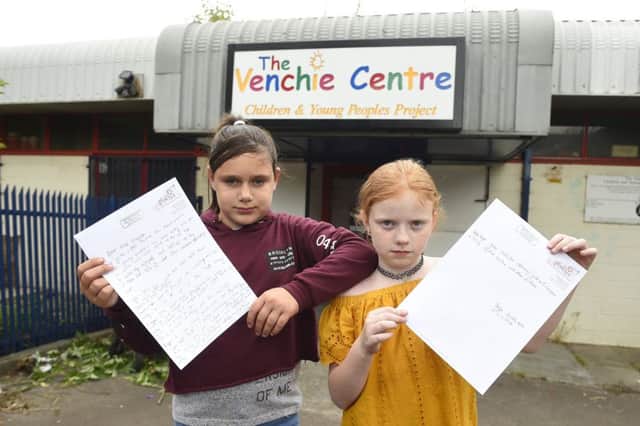 Paige Stoddart (11, left) amd Ellie Wilson (9, right) were prompted to write a letter to Nicola Sturgeon asking her to come and visit the centre.  Pic: Greg Macvean