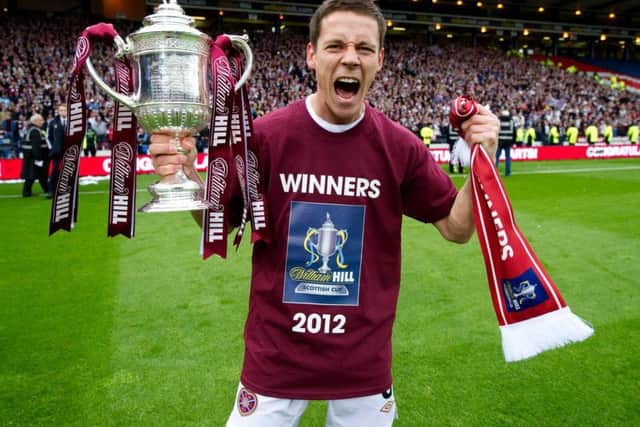 Ian Black celebrates after helping Hearts defeat Hibs in the 2012 Scottish Cup final.