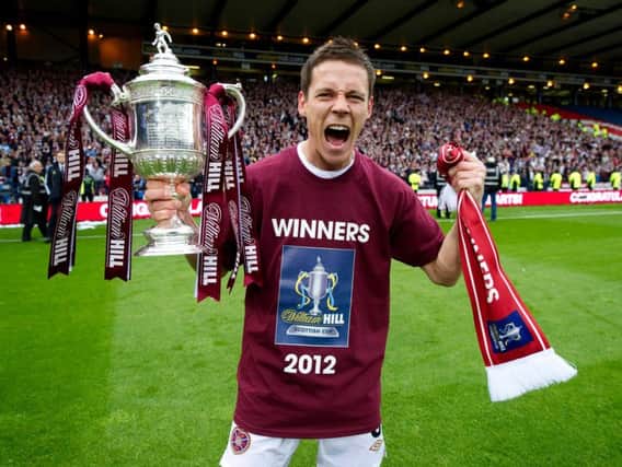 Ian Black celebrates after helping Hearts defeat Hibs in the 2012 Scottish Cup final.
