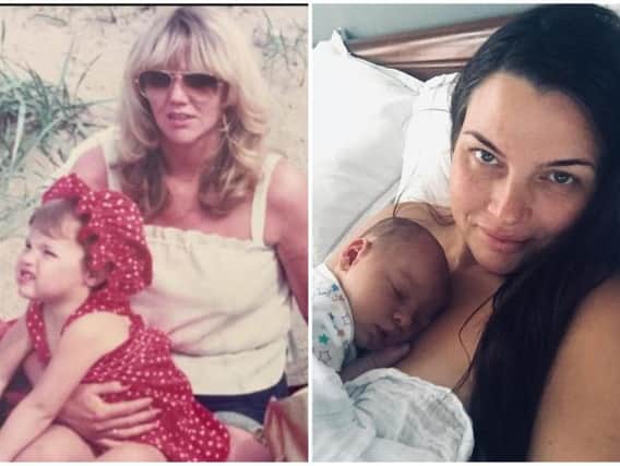 Hayley Matthews with her mum when younger (left) and with her baby Oryn
