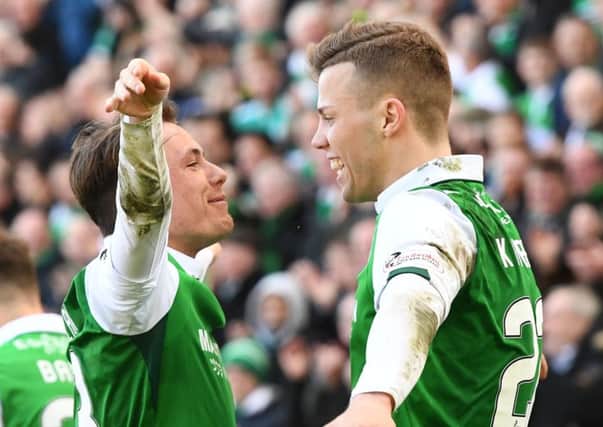 Scott Allan and Florian Kamberi are back together again at Hibs. Pic: SNS