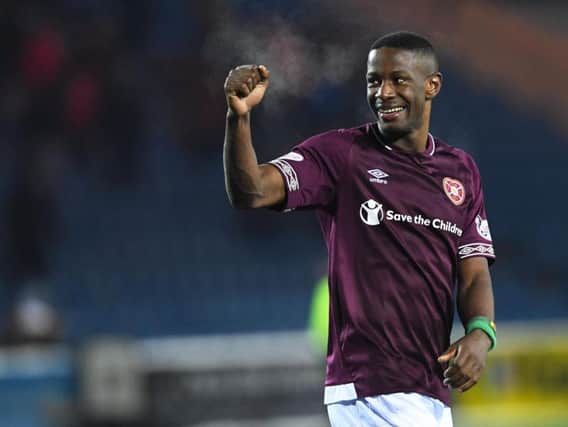 Arnaud Djoum has sent a message to Hearts fans and the club. Picture: SNS