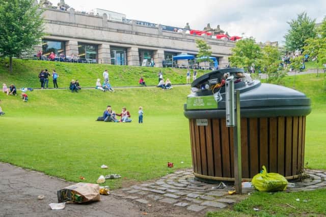 Princes Street Gardens littered with rubbish last August. Picture: TSPL