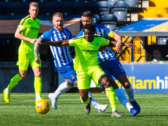 Thomas Agyepong in action for Hibs during his last appearance for the Easter Road side away to Kilmarnock