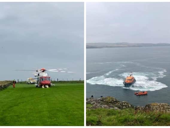 Emergency services called to man who fell and injured leg on rocks at East Lothian coastline. PICS: Dunbar Coastguard