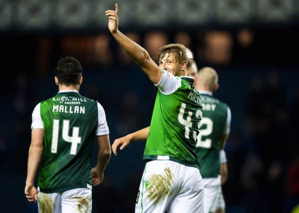 Sean Mackie played his part for Hibs at Ibrox in December with a key assist. Pic: SNS