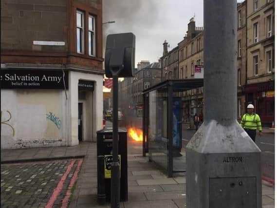 The fire, which happened just after 9am today (Thursday), started underground on Gorgie Road at the junction with Smithfield Street. PIC: Gary Fox