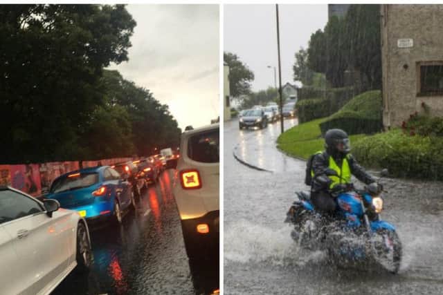 Heavy downpours and flooding caused traffic chaos on Wednesday.