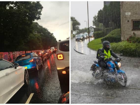 Heavy downpours and flooding caused traffic chaos on Wednesday.