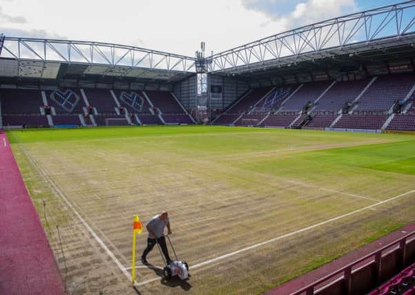 Hearts pitch looked a little worse for wear after the Fringe show two Fridays ago. Pic: SNS