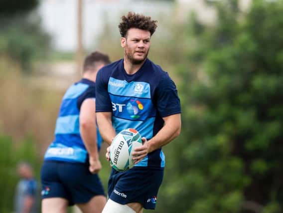 Duncan Taylor takes part in a Scotland training session - the centre has been handed his first start for the national team in two years