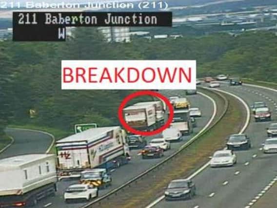 The broken down HGV is just after the Baberton junction. Picture: Traffic Scotland
