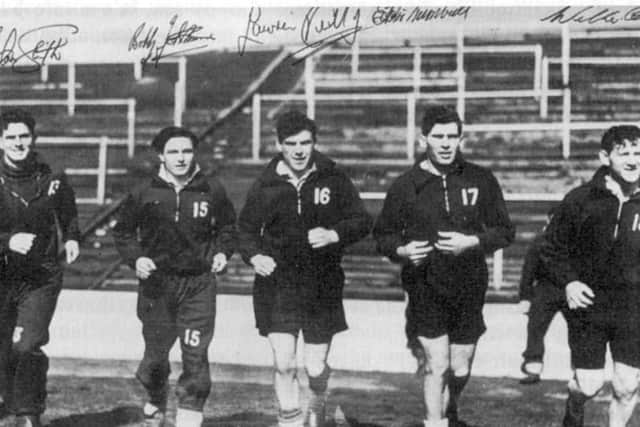 Reilly, centre, was a member of Hibs' legendary Famous Five forward line alongside Gordon Smith, far left, Bobby Johnstone, left, Eddie Turnbull, right and Willie Ormond, far right.