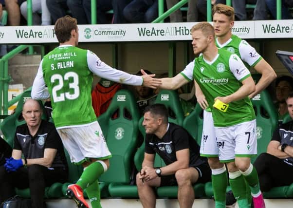 Scott Allan is substituted for Daryl Horgan during the 2-2 with St Johnstone. Pic: SNS