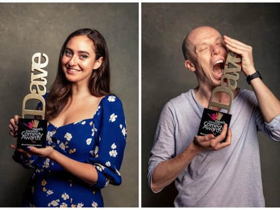 Catherine Cohen (left) and Jordan Brookes with their awards. Picture: Dave's Edinburgh Comedy Awards