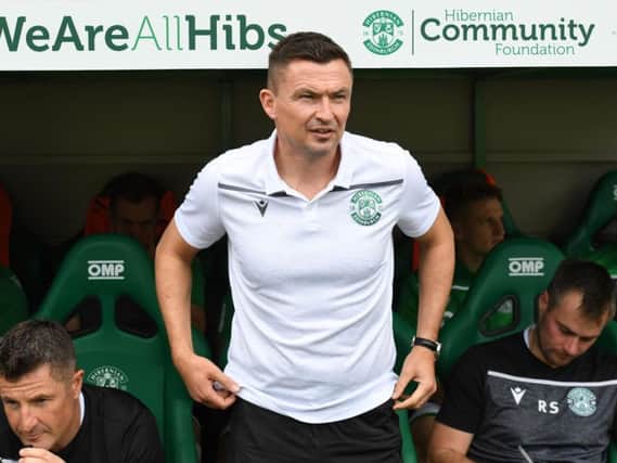 Hibs head coach Paul Heckingbottom's tactics are being questioned by the Easter Road side's fanbase. Picture: SNS