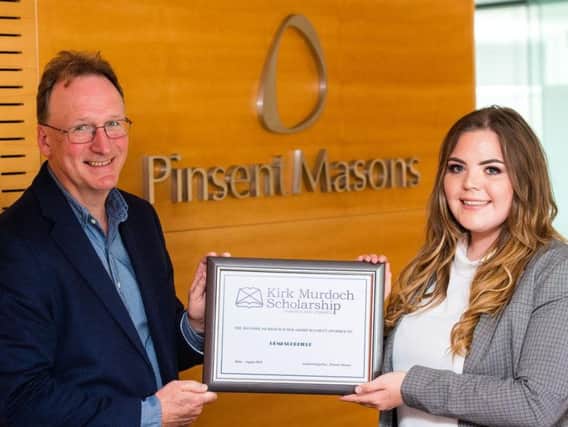 Law student Demi Scorfield, the first recipient of the Kirk Murdoch Scholarship, with Pinsent Masons chairman for Scotland and Northern Ireland, Richard Masters. Picture: Ian Georgeson