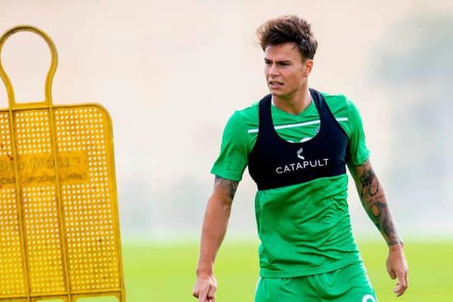 Melker Hallberg looks on during a training session at Hibs' East Mains training complex