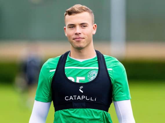 Ryan Porteous takes part in a training session at Hibs' East Mains complex
