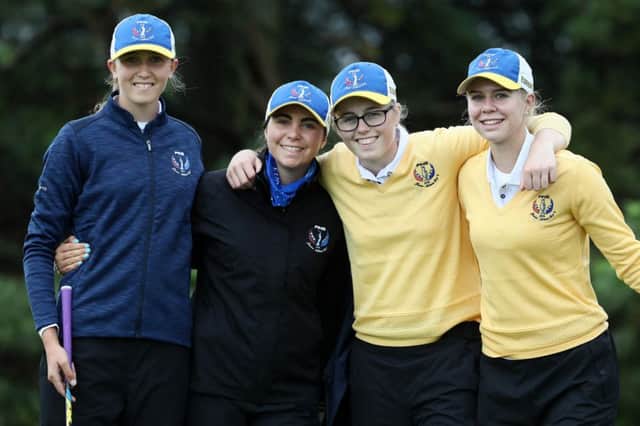 Pia Babnik, Alessia Nobilio, Hannah Darling and Annabell Fuller of Team Europe during practice for The Junior  Solheim Cup at Gleneagles. Picture: Jamie Squire/WME IMG/WME IMG via Getty Images
