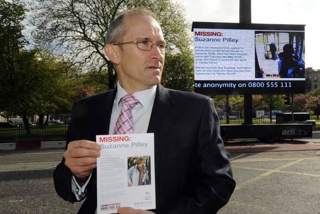 DCI Gary Flannigan leading the investigation into the disappearance of Suzanne Pilley  launchs a big screen and leaflet appeal at St Andrews Square.