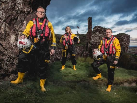 Jamie Forrester, Rebecca Miller and Gary Crowe were part of the Dunbar RNLI lifeboat crew who rescued three children from a cave that had been cut off by the rising tide.