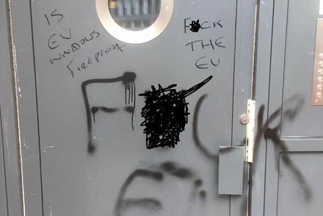 The threatening messages on the front door. Pic: Anne Balfour