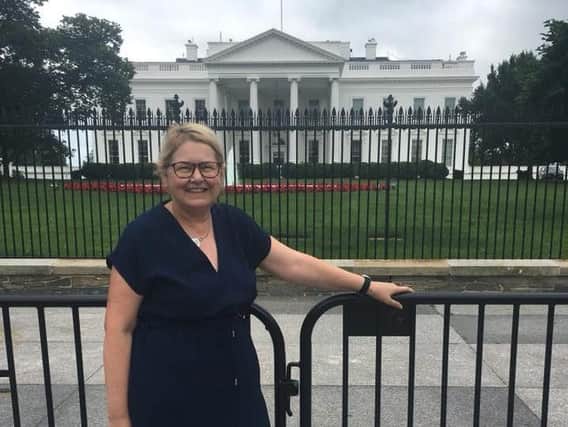 Hail the chief: Susan Dalgety in front of the White House