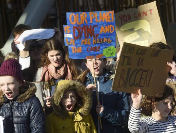 Youth climate protesters at a previous march at the Scottish Parliament, Picture: Greg Macvean