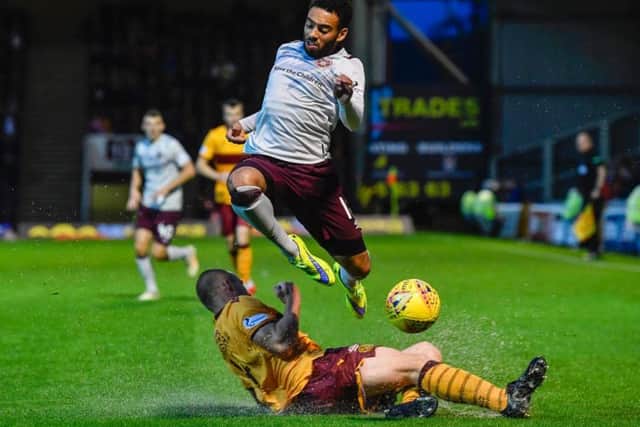Jake Mulraney in action against Motherwell earlier this season - Hearts won 2-1. Picture: SNS