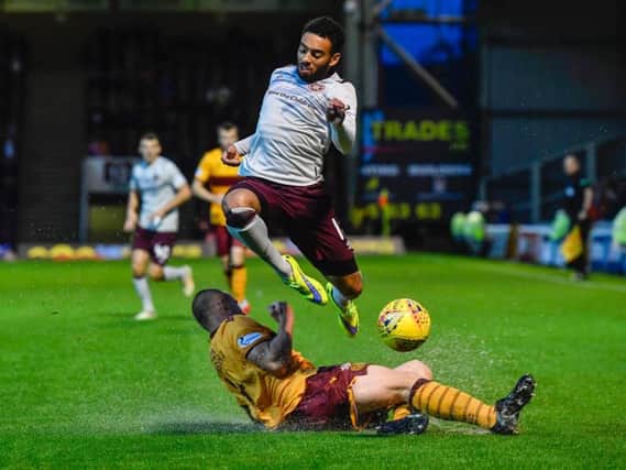 Jake Mulraney in action against Motherwell earlier this season - Hearts won 2-1. Picture: SNS