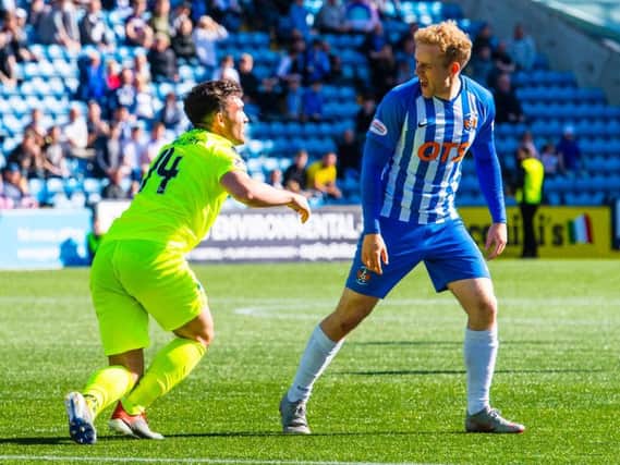 Stevie Mallan and Kilmarnock's Rory McKenzie clash during the last meeting between the sides at Rugby Park.