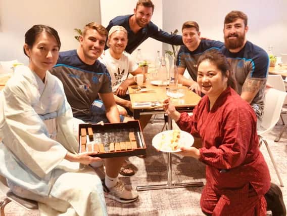 The players learned the correct etiquette and how to use chopsticks at Harajuku Kitchen