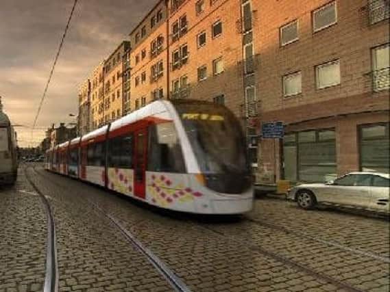 A photo illustration of a tram on Constitution Street.