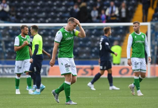 Hibernian's Paul Hanlon shows his disappointment following another poor result. Picture: Craig Foy/SNS