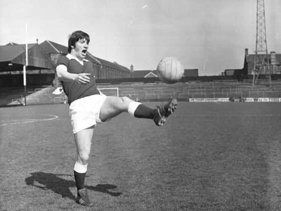 Bobby Prentice takes part in a training session at Tynecastle in 19776
