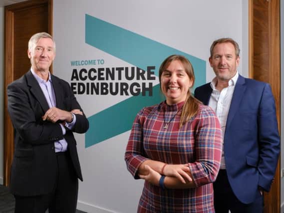 From left: Olly Benzecry, Michelle Hawkins and Les Bayne of Accenture. Picture: contributed.