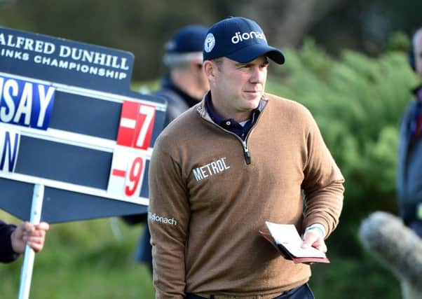 ST ANDREWS, SCOTLAND - SEPTEMBER 26: Richie Ramsay of Scotland finishes on the 9th hole during Day one of the Alfred Dunhill Links Championship at Kingsbarns Golf Links on September 26, 2019 in St Andrews, United Kingdom. (Photo by Mark Runnacles/Getty Images)
