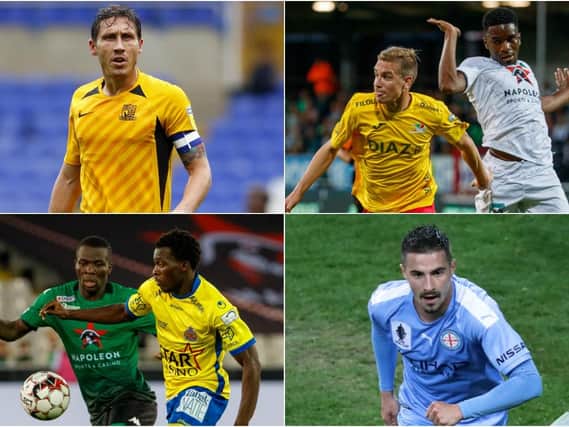 Clockwise from top left: Mark Milligan (Southend), Stephane Omeonga (Cercle Brugge), Jamie Maclaren (Melbourne City) and Thomas Agyepong (Waasland-Beveren)