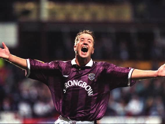 John Robertson celebrates scoring for Hearts against Celtic in 1996. Picture: SNS