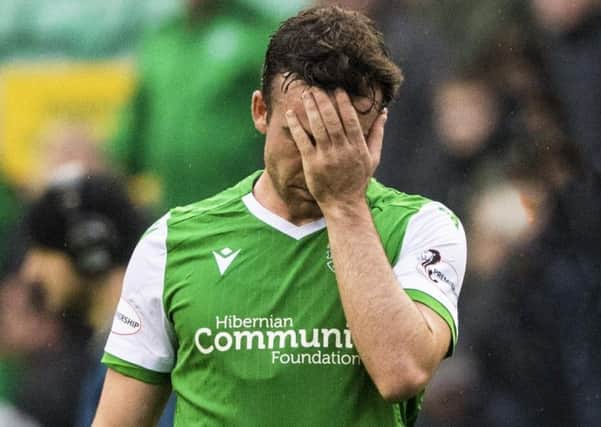 Steven Mallan reacts after Hearts won the derby