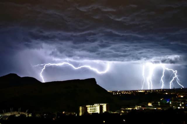 Lightning striking above Edinburgh
