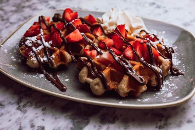 The delectable menu serves pancakes and waffles