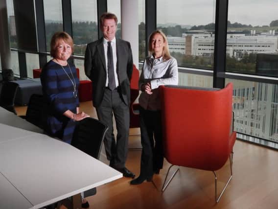 From left: Emma Chapman of Calcivis, Marshall Dallas of the EICC and Anna Stamp of Edinburgh BioQuarter. Picture: Stewart Attwood