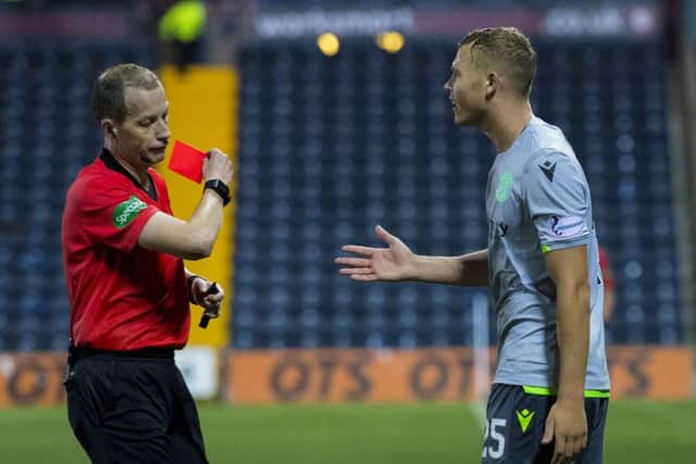 Ryan Porteous picked up a red card during Hibs' recent match against Kilmarnock. Pic: SNS