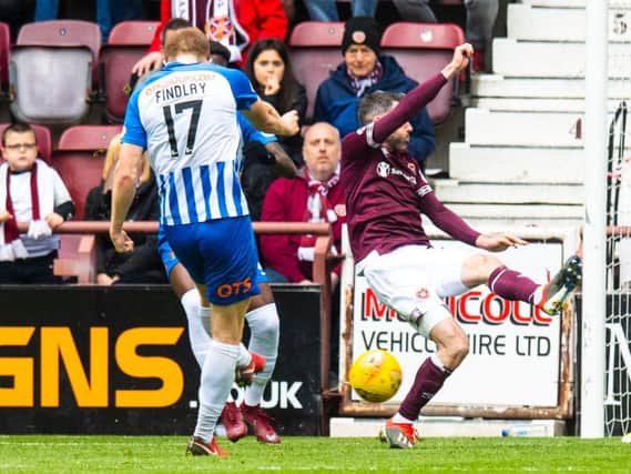 Stuart Findlay scores Kilmarnock's winner against Hearts in May earlier this year. Pic: SNS