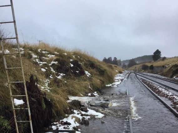 Floodwater engulfed the track. Picture: Network Rail Scotland